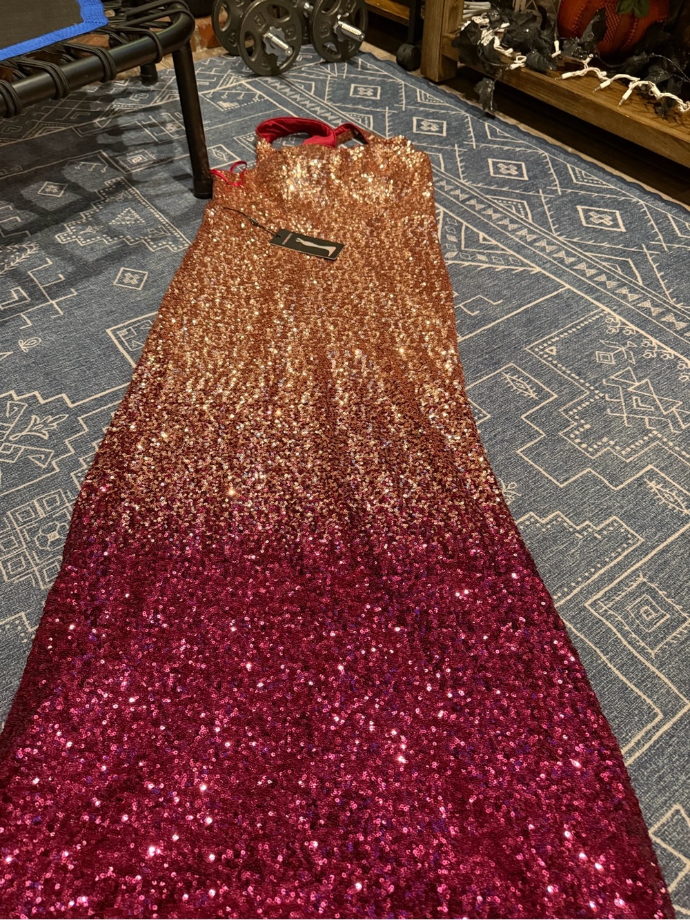 Ever Pretty Sequin Ombre Gown in Gold and Pink